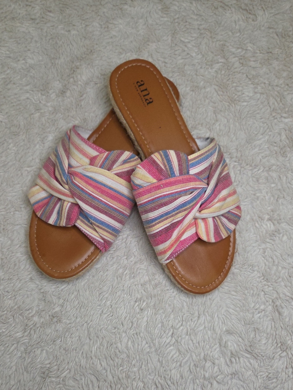 Women's A.N.A. Woven Bow Striped Sandals Slides Sz 9